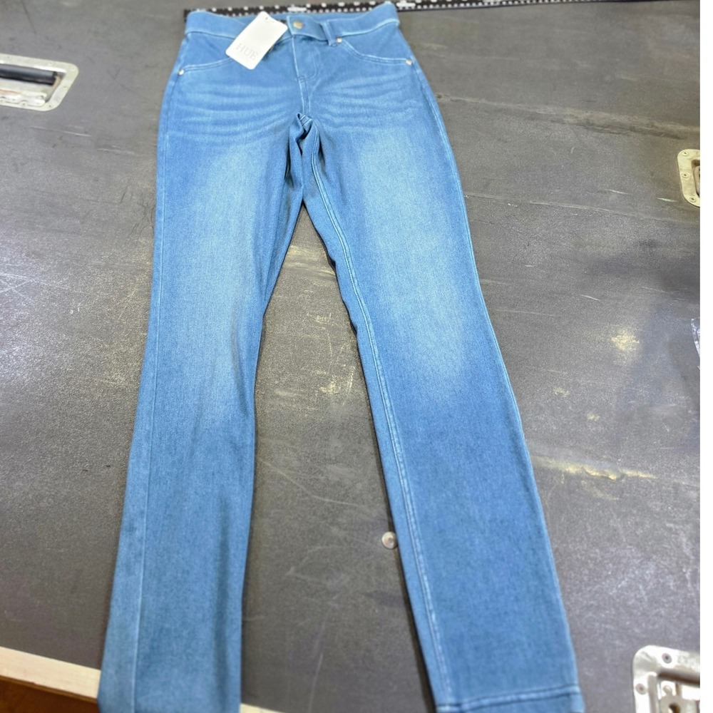 HUE Women Windsor Blue Wash Denim Leggings Jeggings Y2K Minimalist Caual Size XS